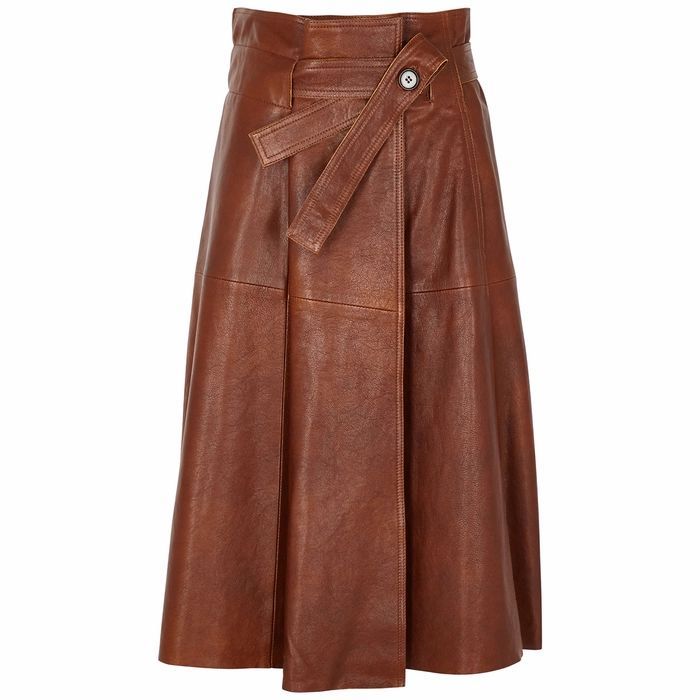 Brown Leather Wrap Skirt