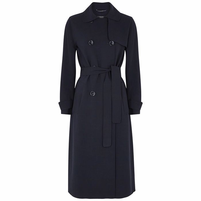 Navy Stretch-wool Trench Coat