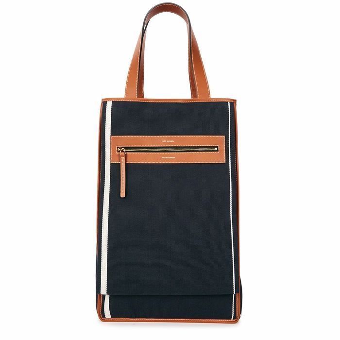 Saylor Navy Leather-trimmed Canvas Tote