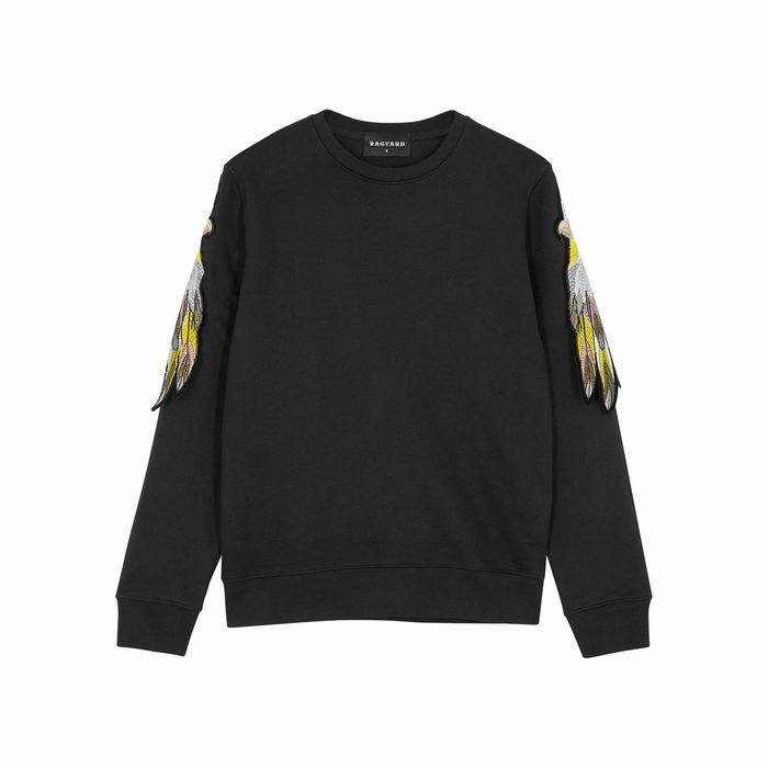 Black Parrot-appliquéd Cotton-blend Sweatshirt