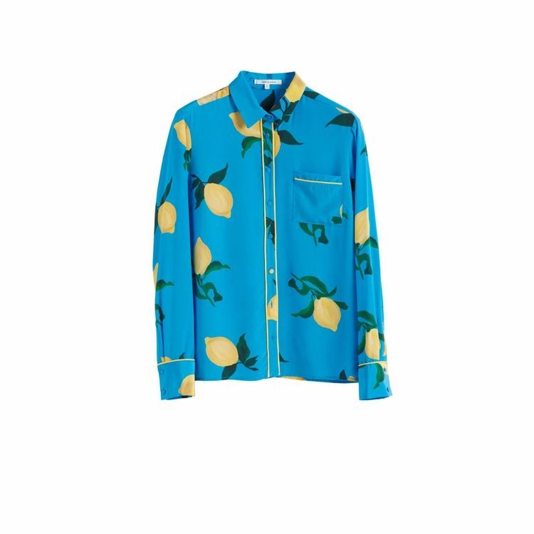 Blue Lemon Print Silk Shirt