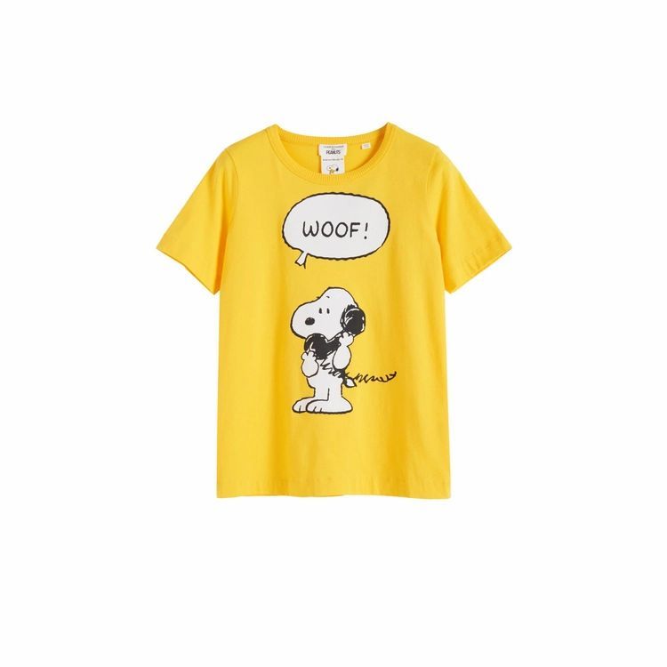 Yellow Snoopy Woof Cotton T-shirt