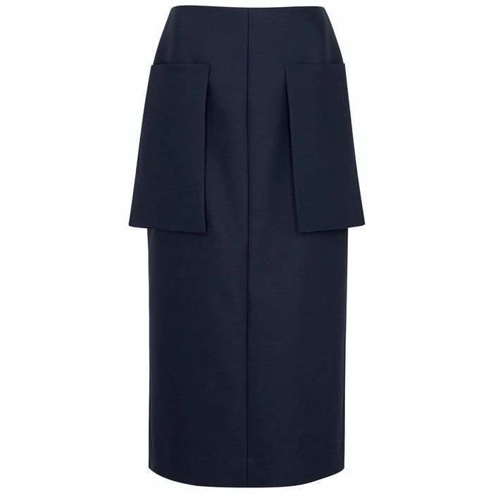 Jenna Navy Wool-blend Midi Skirt