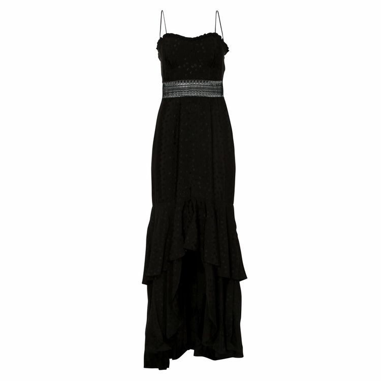 Black Floral Jacquard Corset High Low Maxi Dress