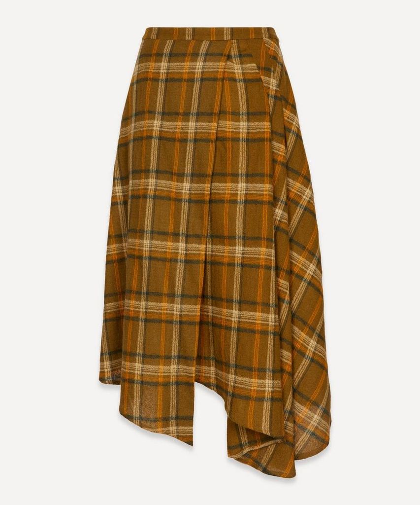 Checked Wool Asymmetric Skirt