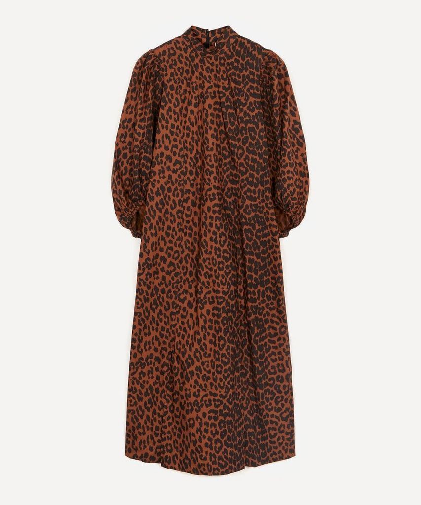 High-Neck Leopard Cotton-Poplin Dress