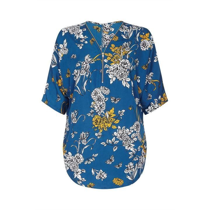 Butterfly And Flower Feature Zip Blouse