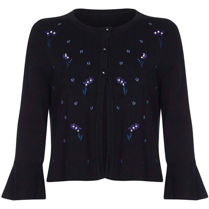 Floral Embroidered Flute Sleeve Cardigan
