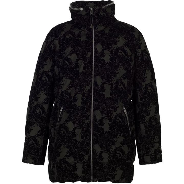 Flocked Padded Coat With Concealed Hood