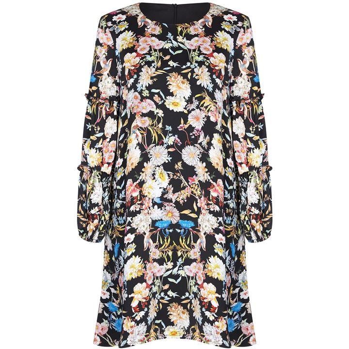 Floral Frill Sleeve Tunic Dress