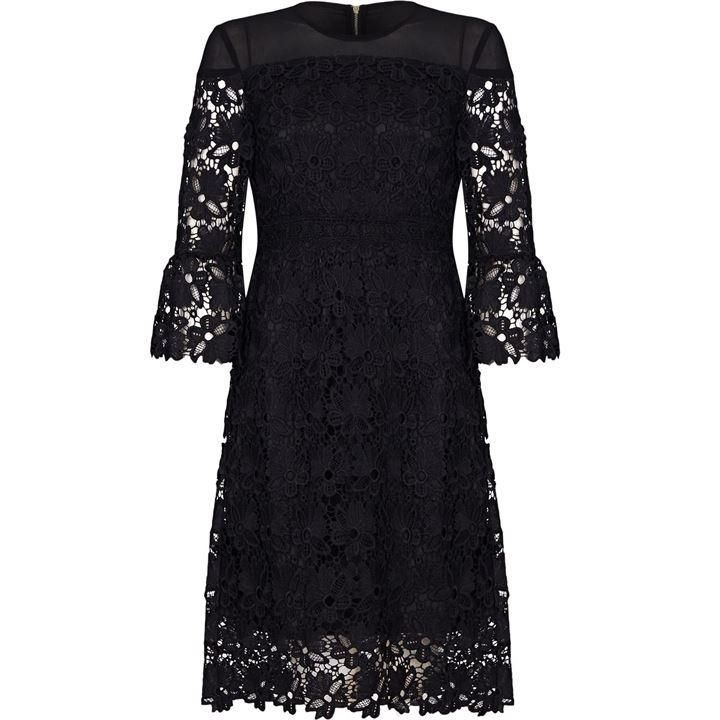Lace Panel Dress With Bell Sleeves