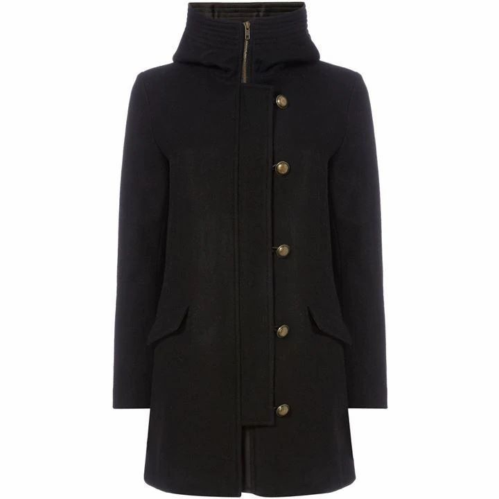 Hooded Wool Coat with Button Front
