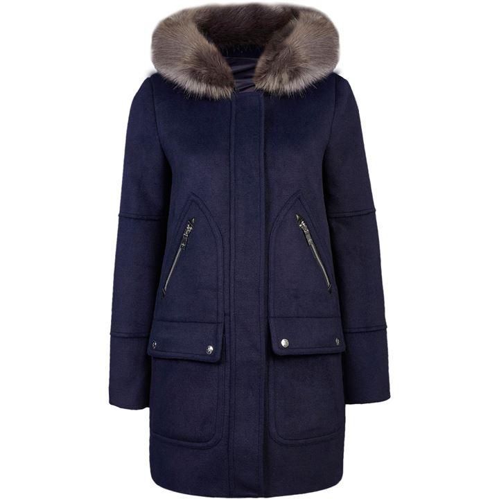 Ladies Woollen Winter Hooded Jacket W. Faux Fur