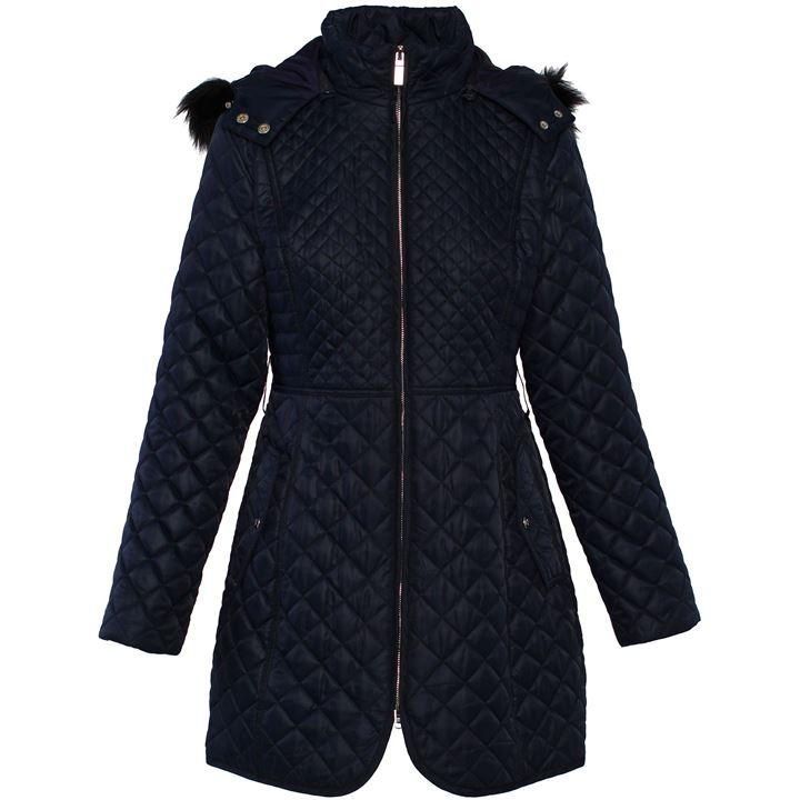 Ladies Quilted Jacket W. Detachable Faux Fur Hood