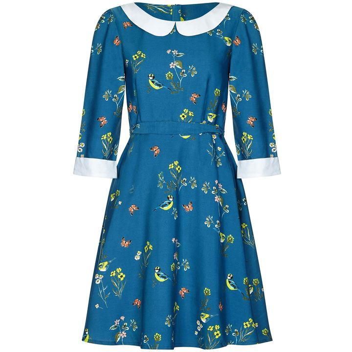Bird Printed Peter Pan Collar Dress