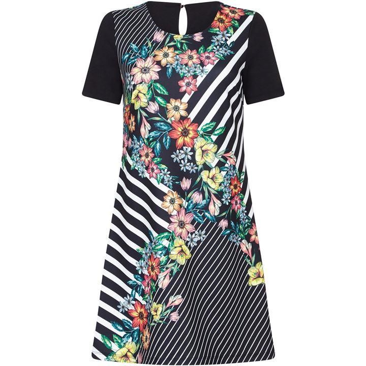 Floral Stripe Print Tunic Dress
