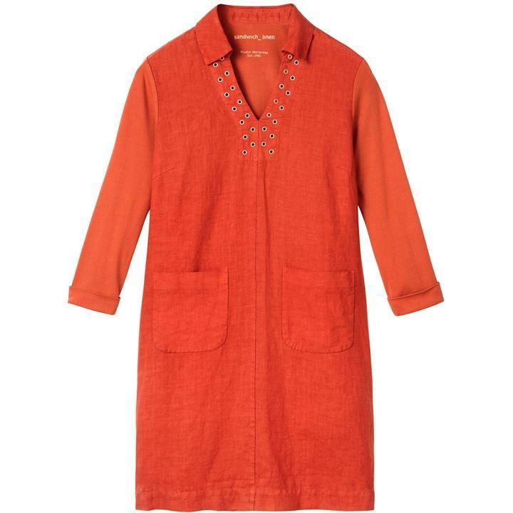 Linen Dress With Eyelet Detail