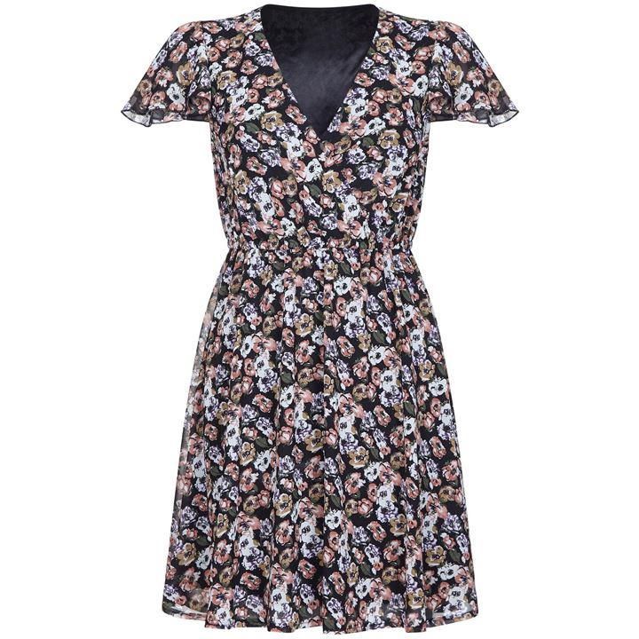Floral Fluted Sleeve Wrap Dress