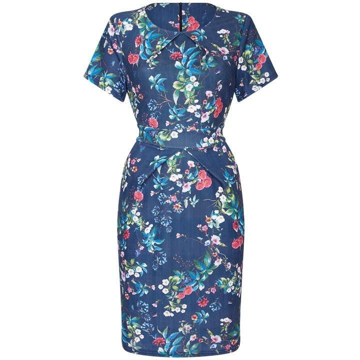 Floral Printed Tulip Dress With Pocket Detail