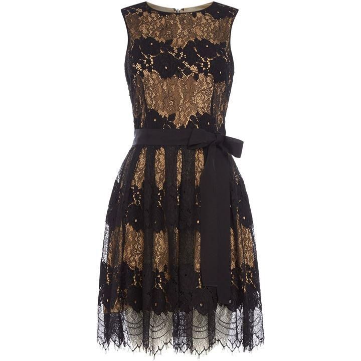 Fit & Flare Lace Dress with Nude Under Layer