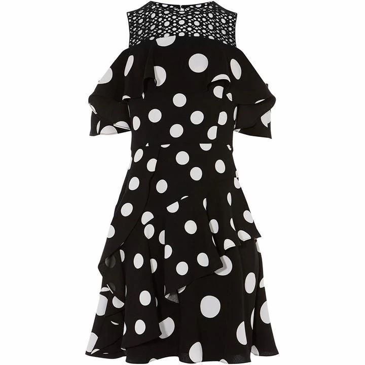 Polka-Dot Cold Shoulder Dress