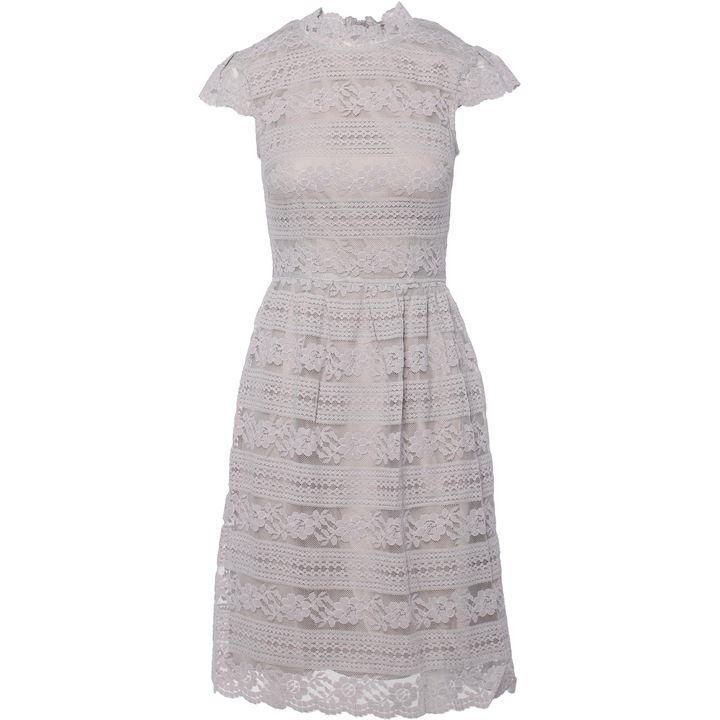 Midi Length Lace Dress With High Neck