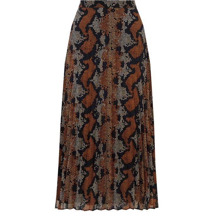 Snake Print Pleated Midi Skirt