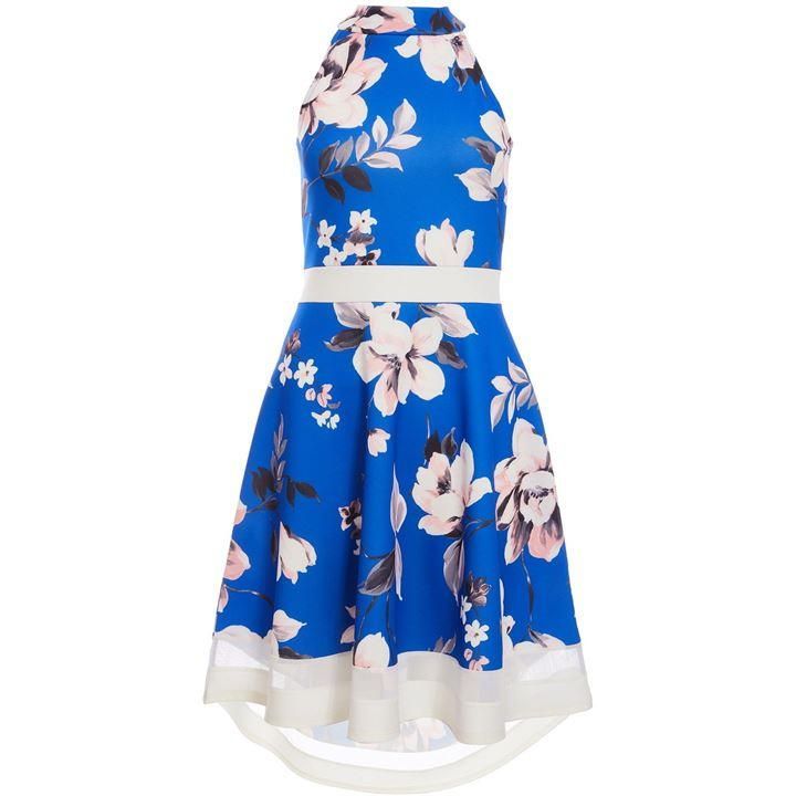 Royal Blue And Pink Floral High Neck Contras