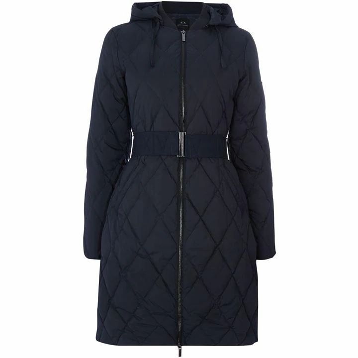 Long Line Hooded Puffer Coat With Belt