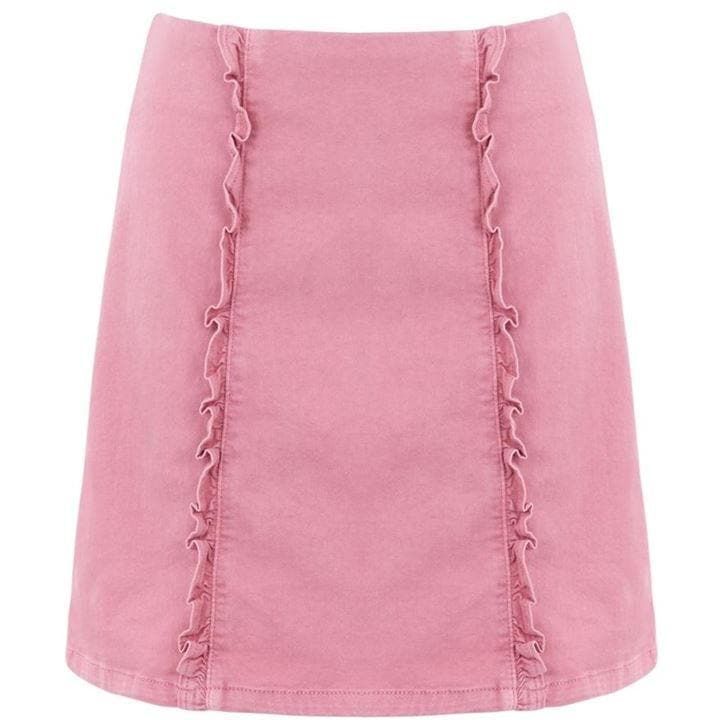 Pink denim ruffle skirt