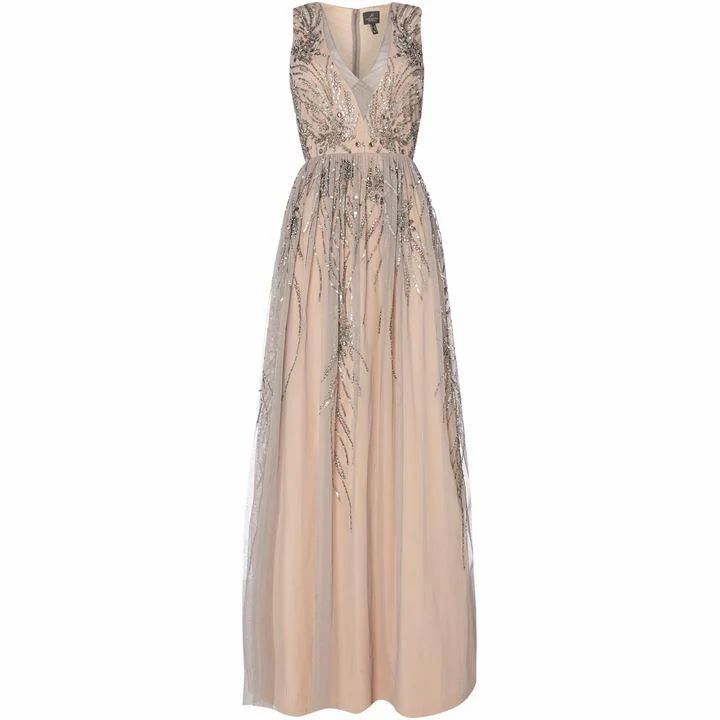 V Neck Embroidered Gown