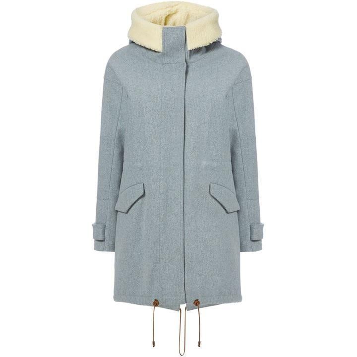 Wool coat with trim hood
