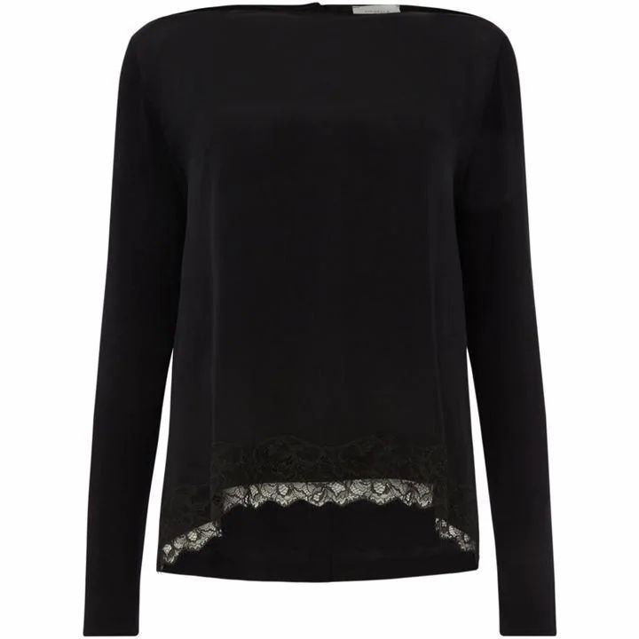 Black silk front top with lace detail