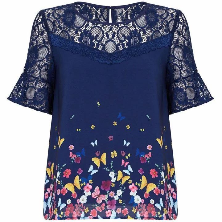 Butterfly Printed Lace Top With Zip