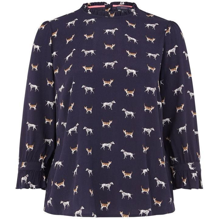 Curve Cat And Dog Print Top