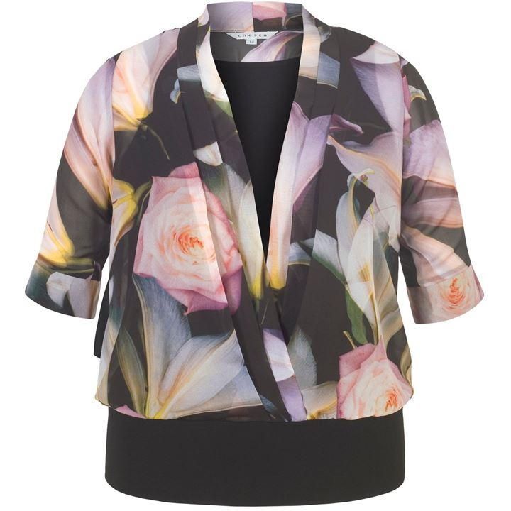 Printed Chiffon Top with Jersey Trim