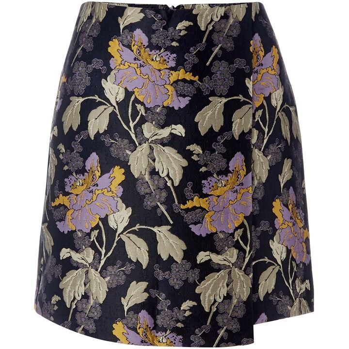 Floral Jaquard High Waisted Skirt