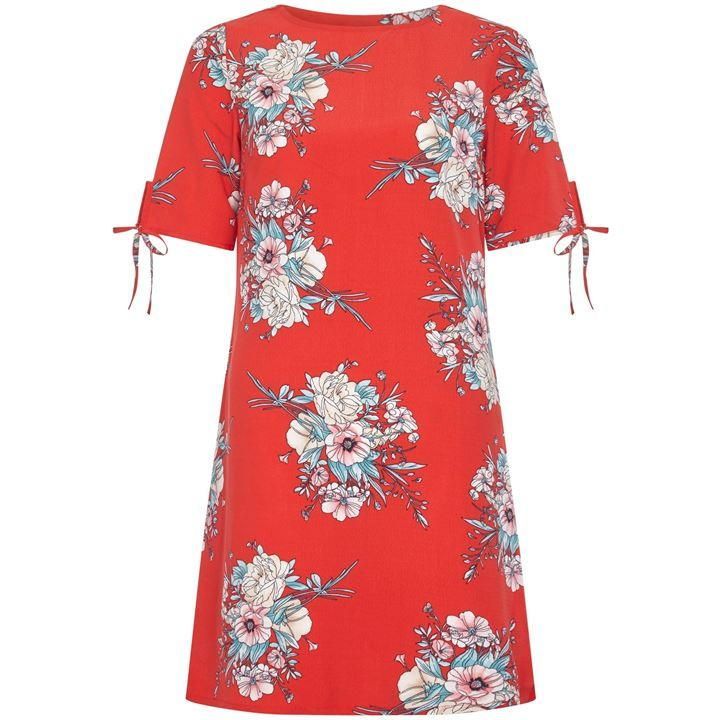 Blossom Print Ruche Sleeve Tunic Dress