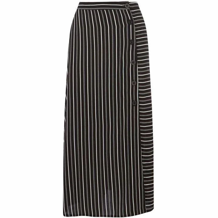 Stripe Button Side Midi Skirt