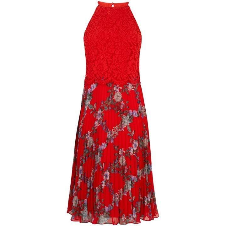 Bloom Lace Top Pleated Midi Dress
