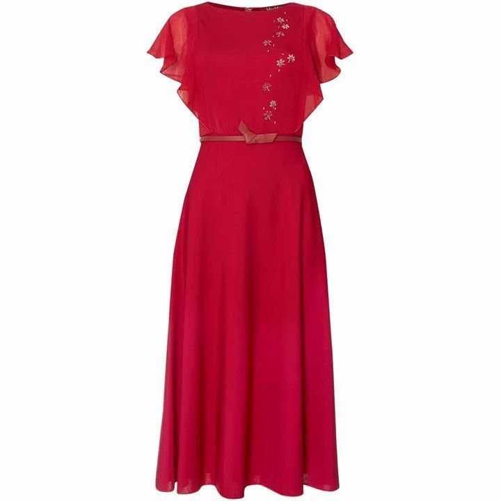 Limone belted jersey dress with ruffle detail