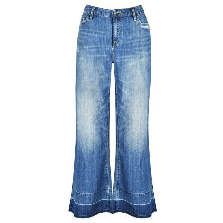 Armani Exchange Mid Wash Wide Cropped Flare Jeans - Denim Mid Wash