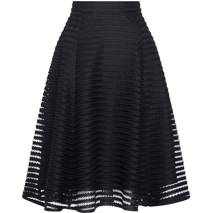 Yumi Striped Fishnet Skater Skirt - Black