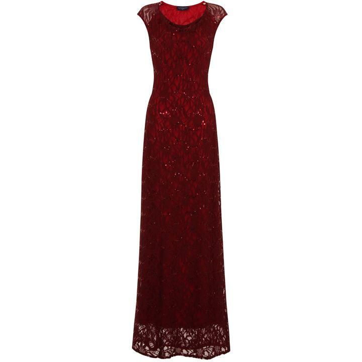 HotSquash Cowl Lace Maxi Dress In Thin Heat Fabric - Burgundy