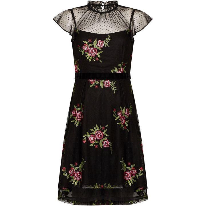 Adrianna Papell Rose Embroidery High-Low Dress - black multi