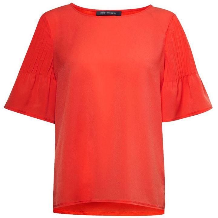 French Connection Classic Crepe Pintuck Shoulder T-Shirt - Red