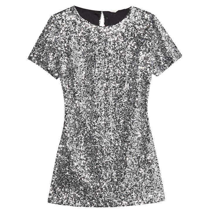 Jack Wills Elmshaw Sequin T-Shirt Mini Dress - Silver