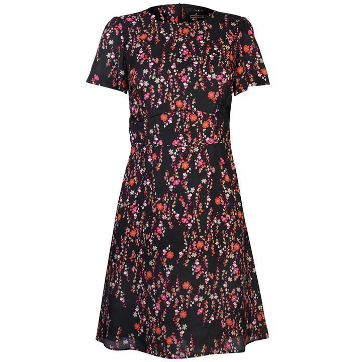 SET Set Womens Flower Fit and Flare Dress - Red