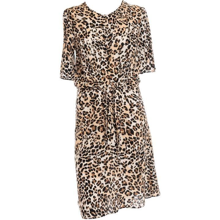 Wendy Hallett Womens Leopard Short Sleeve Dress - Brown