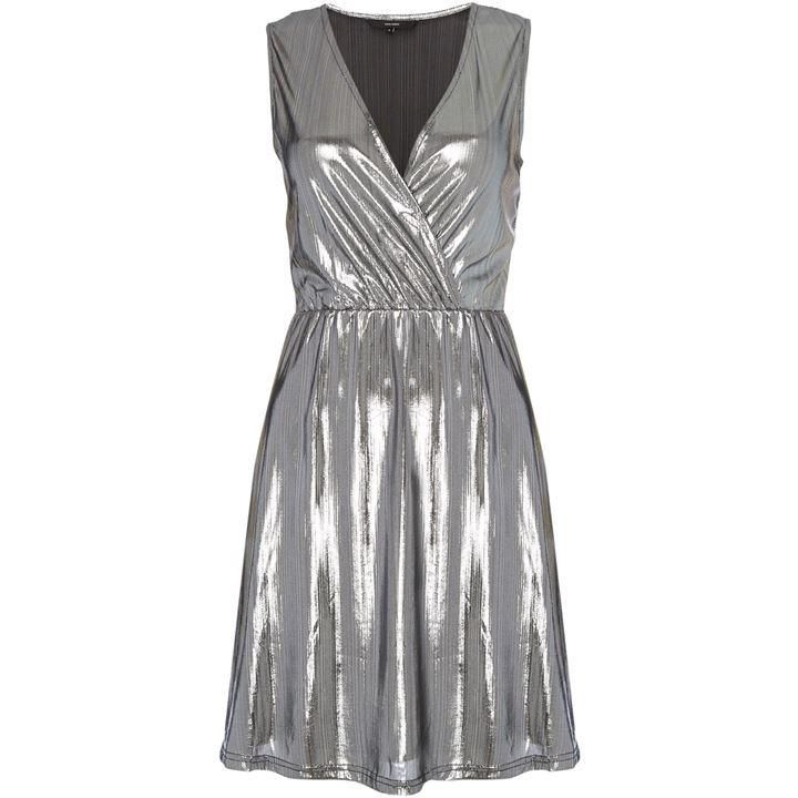 Vero Moda Silvia Short Sleeve Wrap Dress - Light Silver